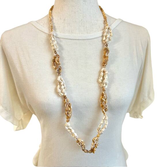 Genuine Seashell Long Layered Statement Necklace - Picture 1 of 8